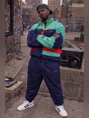 Vintage 80s Colorblock Adidas Trefoil Tracksuit in Navy, Red & Teal Men’s Size L